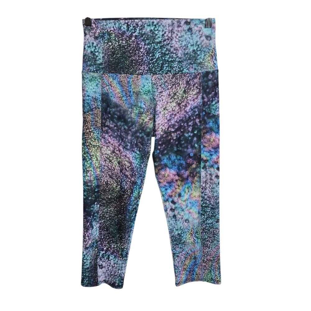Onzie Women's High Rise Yoga Leggings Colorful Oil Slick Pattern Activewear M/L